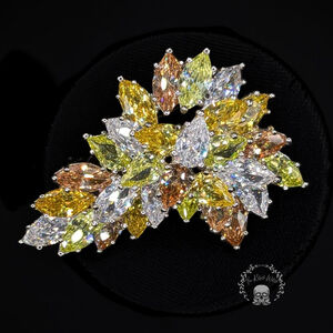 Stunning Multi-color Marquise Crystal Cluster Brooch